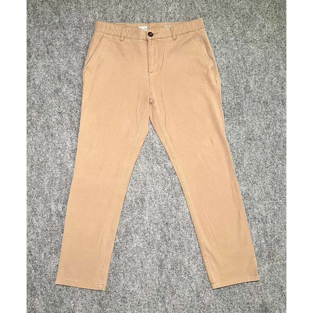 Mugsy Belmonts Slim Straight Stretch Chino Pants Tan Brown Men 34x30